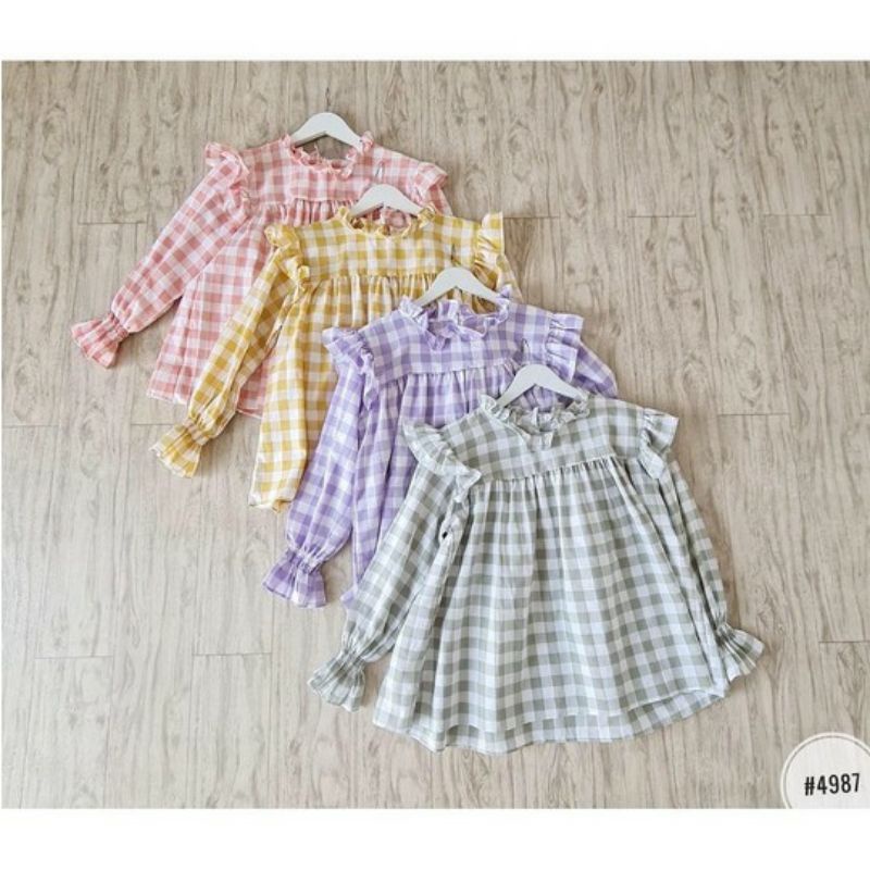 Arifirn Weona Plaid Gingham - Blouse Wanita | Baju Wanita Murah