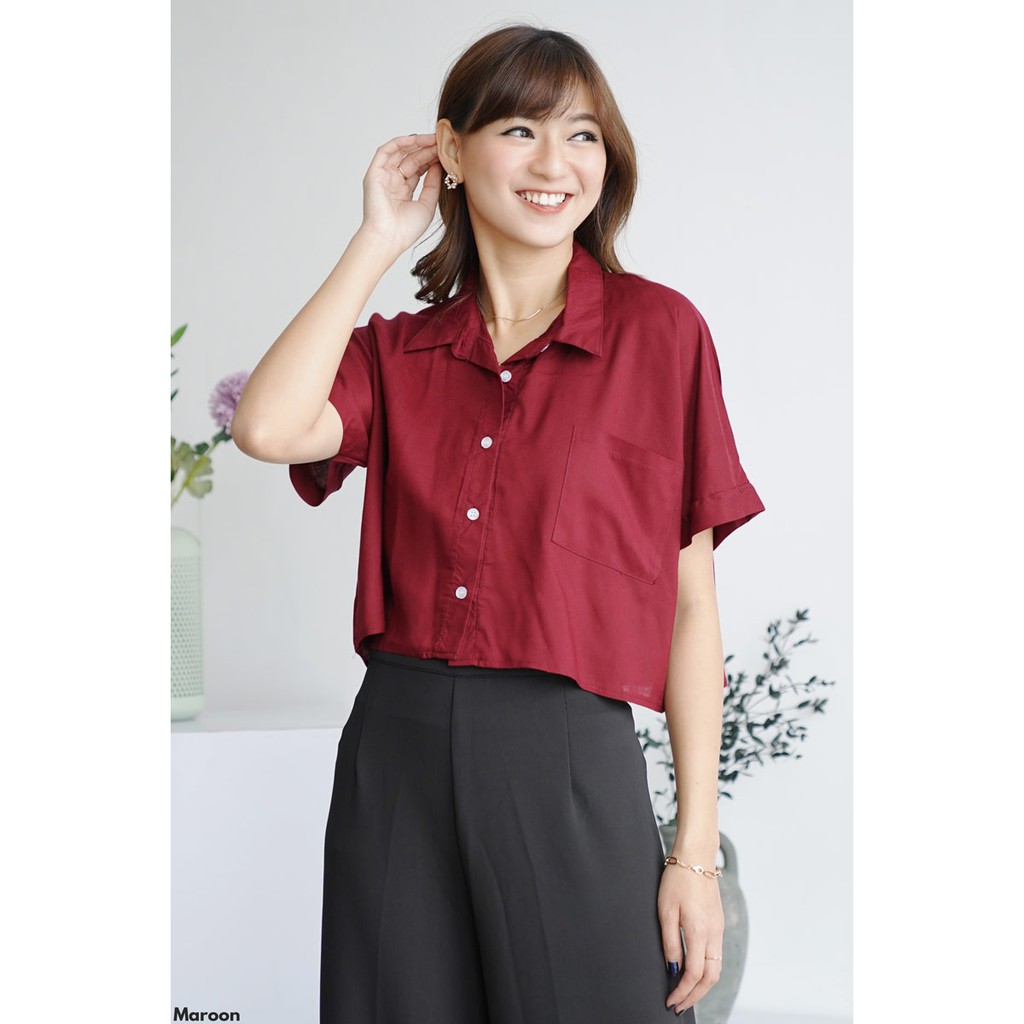 Kemeja wanita viscose crop shirt-Marron