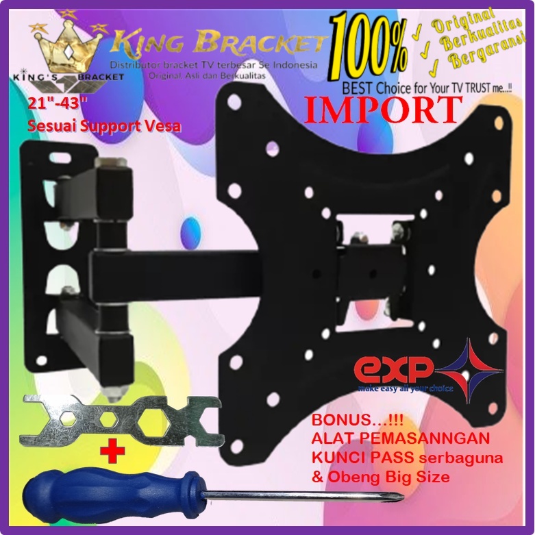 Bracket TV HISENSE 14 s/d 43 inch 6 ARAH FULL BESI SUPER KOKOH GARANSI 100% ORI