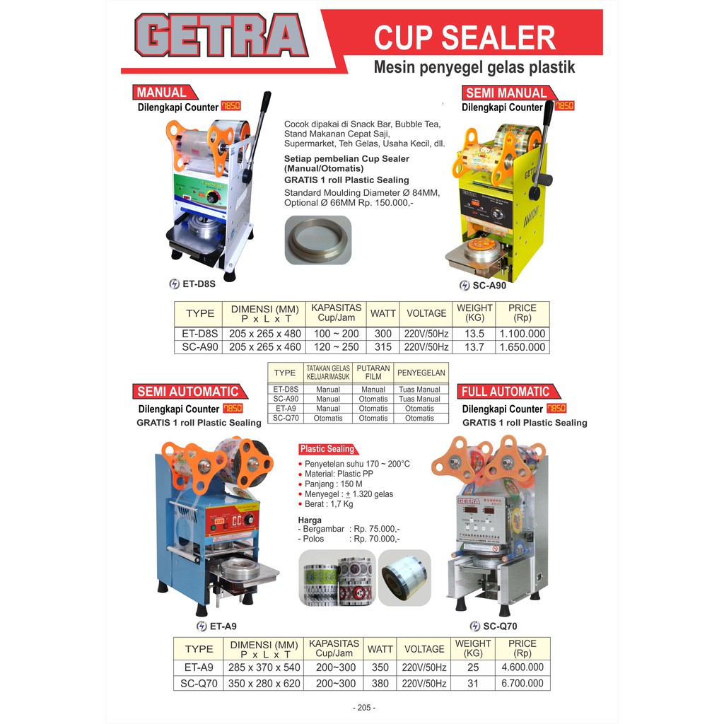 Cup sealer manual with digital counter GETRA ETD-8S