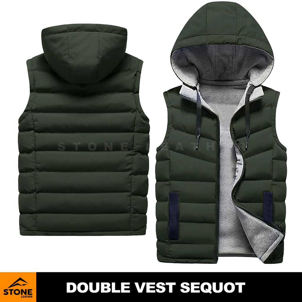 Rompi Pria Double Vest Sequot Bolak-Balik Hijau Army