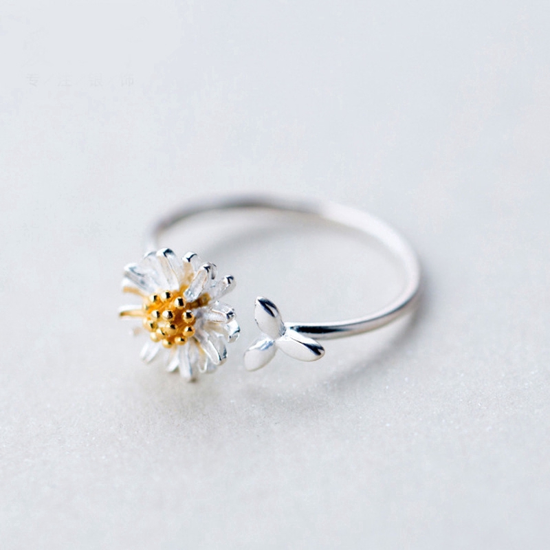 Cincin Bunga Cute Silver Sun Flower Ring Beautiful Adjustable Size Rings Woman Daily Party Accessories Jewelry Gift