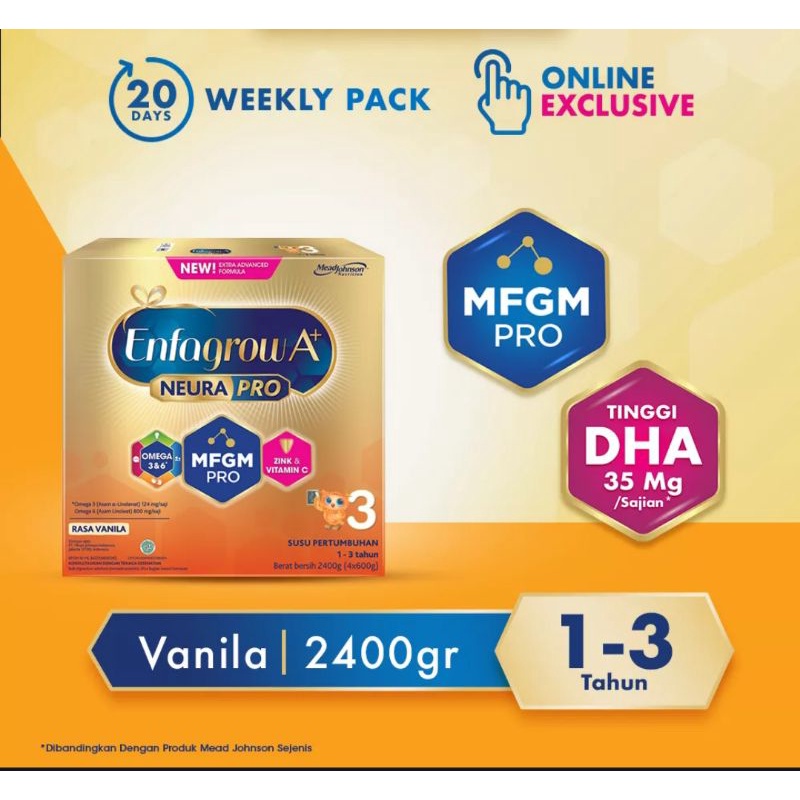 ENFAGROW A+3 SUSU FORMULA PERTUMBUHAN BATITA VANILA-2.400GRAM(4x600gram)