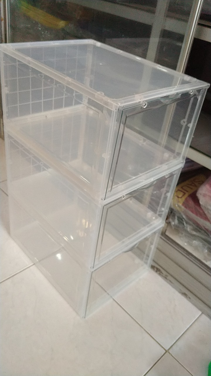 Kotak Rak Tempat Penyimpanan Shoes Sepatu Serbaguna Box Transparan Transparant Lipat Plastik