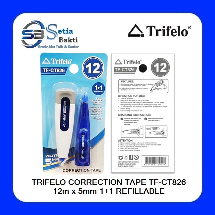 

Kusus Hari Ini Trifelo Correction Tape Ct 826 1+1 Refillable - Pita Koreksi 5Mmx12Mm Trendi
