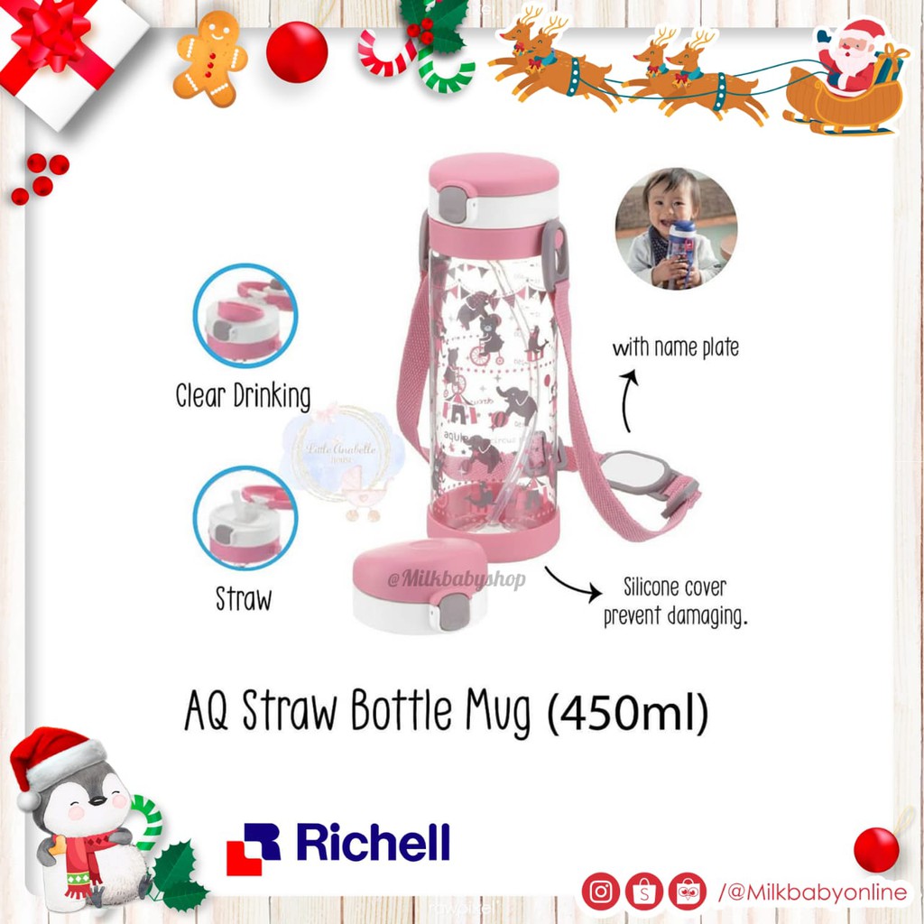 Richell Aq Clear Straw Bottle Mug 450ml