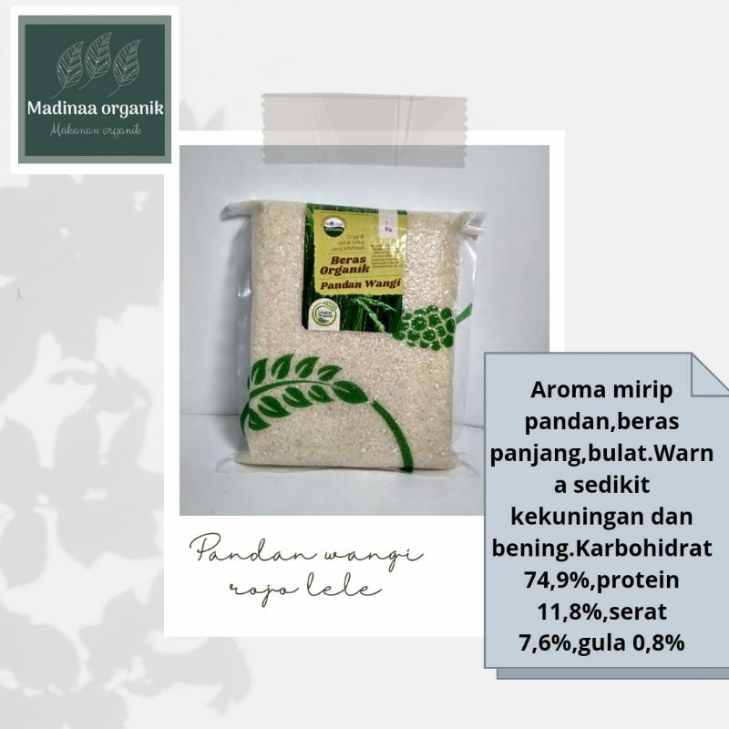 

Beras organik pandan wangi rojolele vakum 1kg