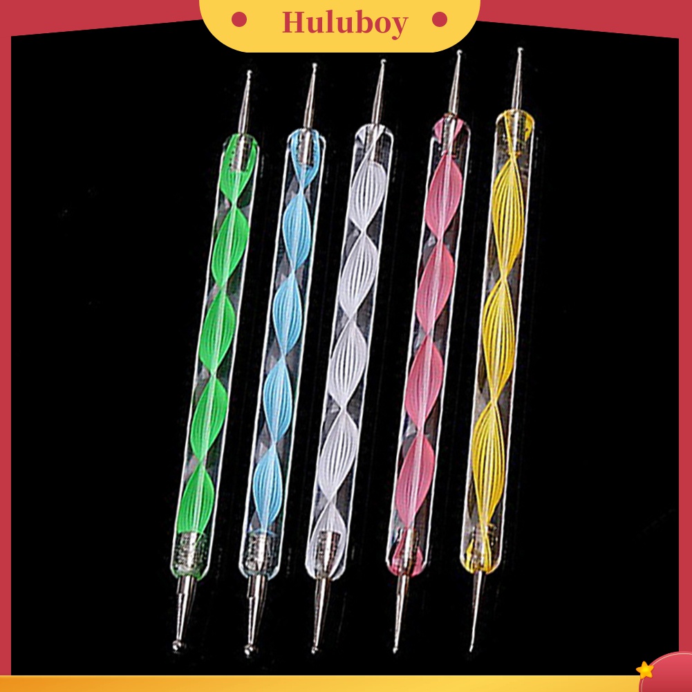 Huluboy Huluboy♡ 5 Pcs Alat Dotting Marbleizing Dua Sisi Untuk Nail Art Manicure