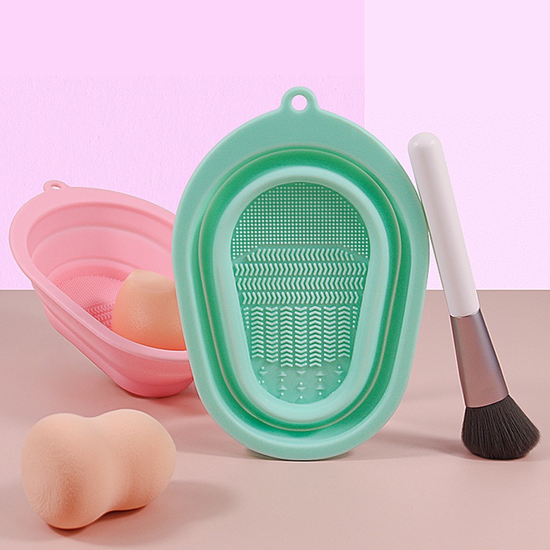 Pad Scrub Silikon Lipat Portable Untuk Membersihkan Brush Kosmetik / Makeup