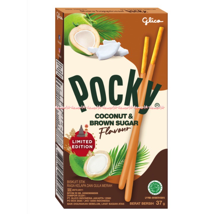 Glico Pocky Coconut &amp; Brown Sugar Flavour 37gr Coklat Stik Kelapa Gula Aren Gula Jawa Pocki Poki Poki Rasa Gula Chocolate Sticks Stick Biskuit lurus