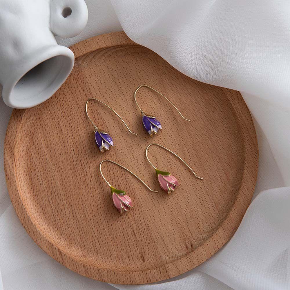 Anting hook Panjang Bentuk Tulip Model Menjuntai Untuk Wanita