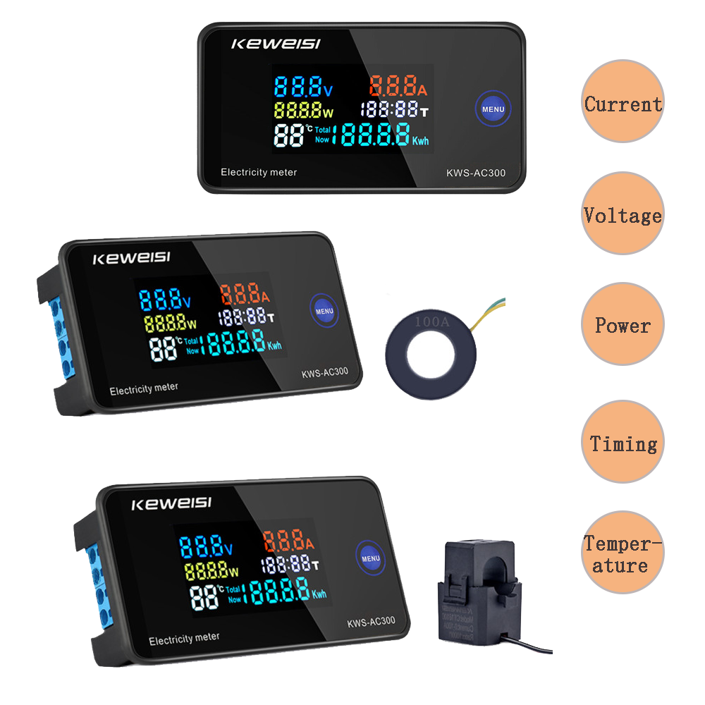 6 In 1 Kws-Ac300 Voltmeter Suhu Ac 100a/10a 50~300v Dengan Monitor Lcd Digital