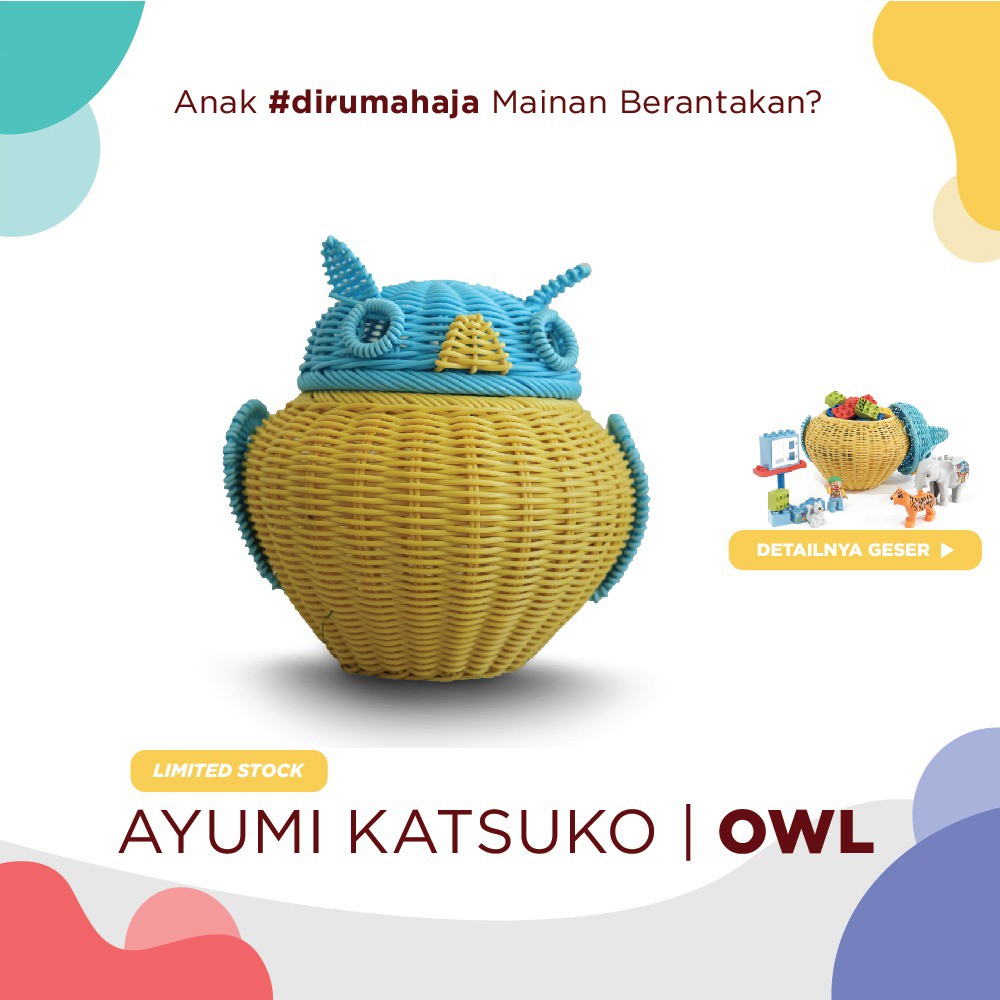 Keranjang Rotan Tempat Maninan Anak Cocok untuk LEGO Berbentuk Owl/Burung Hantu [READY STOCK]