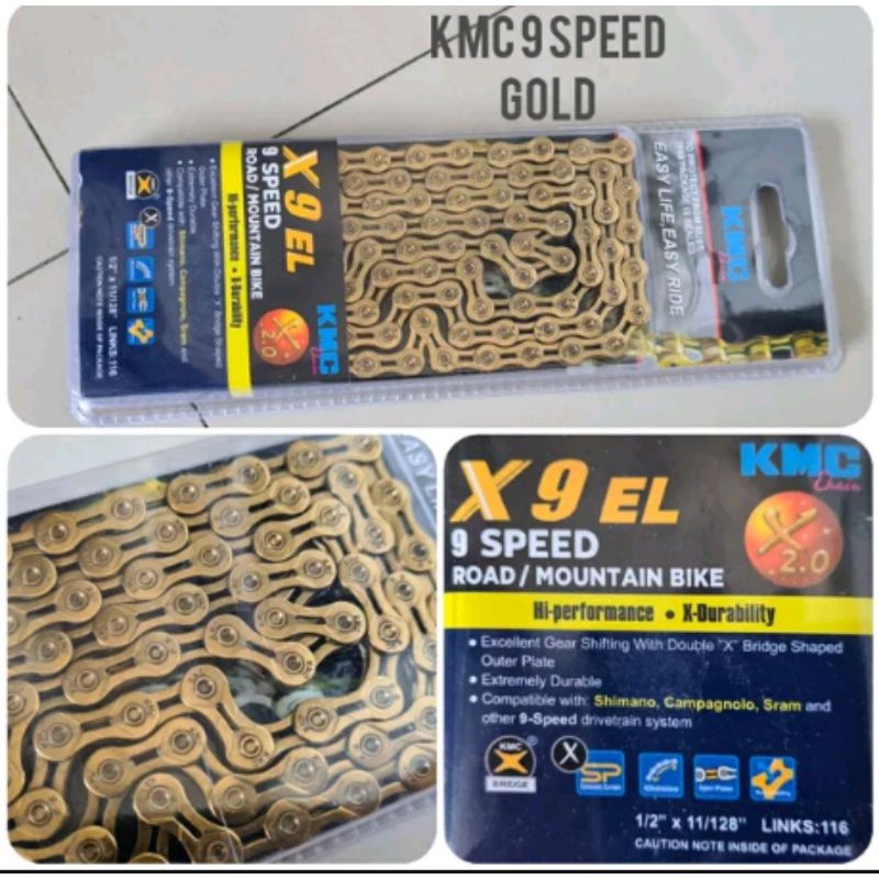 Rantai sepeda KMC 9 Speed gold X 9 EL  Rantai X9EL sepeda 9sp emas