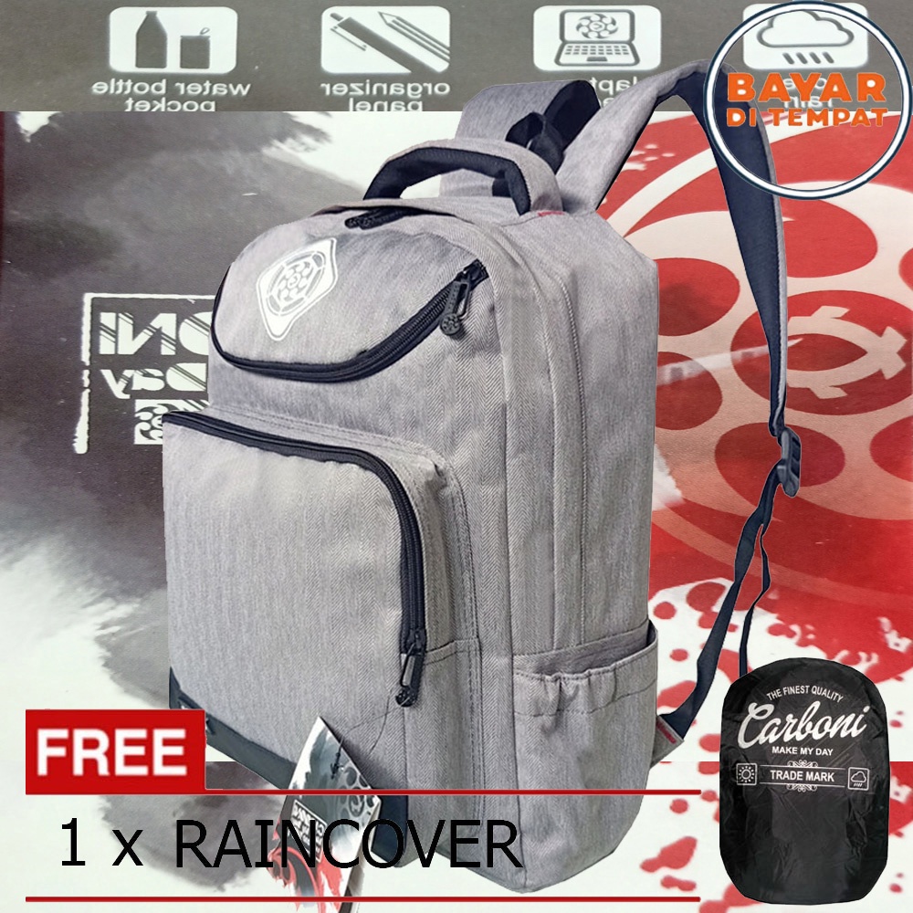 Carboni Tas Ransel Original RA OO35  ABU Terang Tas Sekolah SD/ SMP Urban Style Casual pria wanita + FRE Raincofer