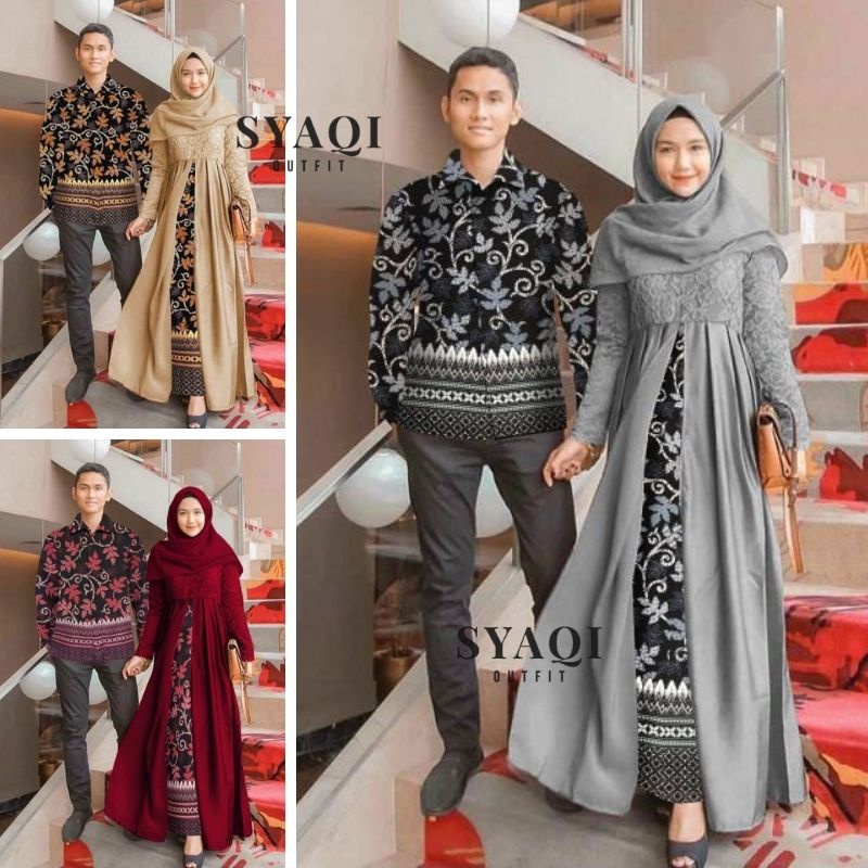 Farida Gamis Batik - Baju Couple Keluarga Batik Gamis Terbaru - Baju Couple Pasangan Kemeja Batik da