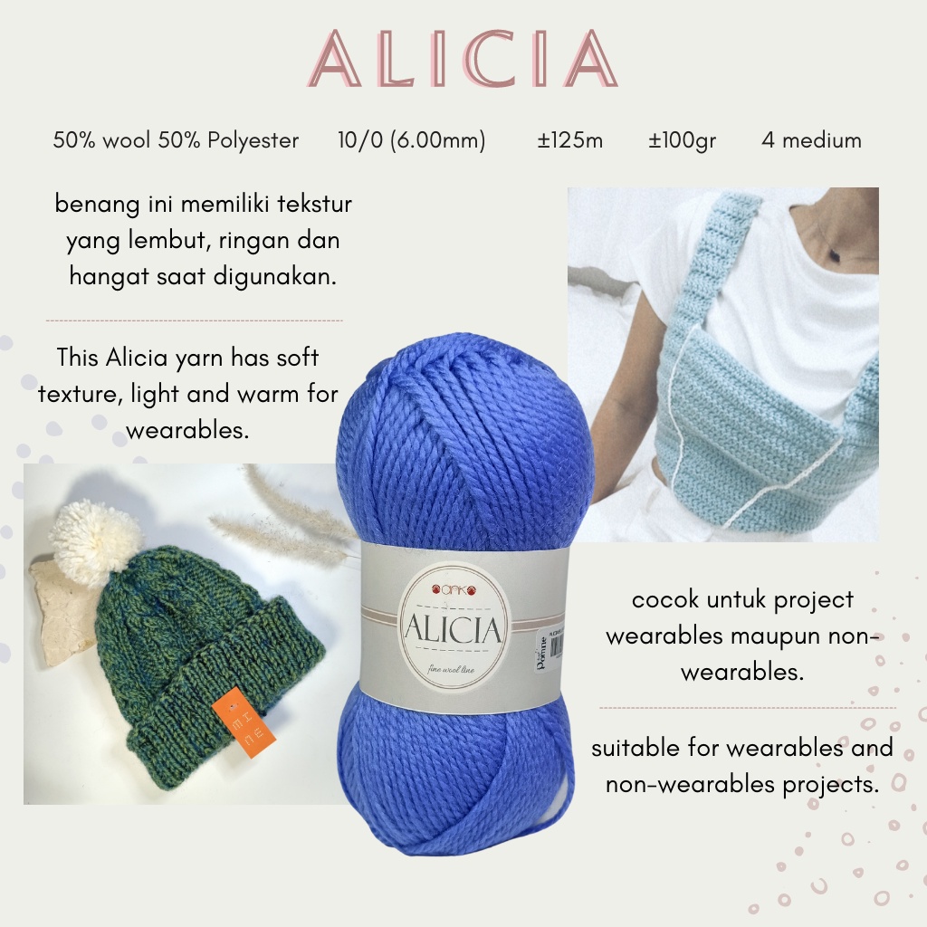 SALE Premium Yarn ALICIA Yarn / Benang Alicia - Wool Polyester 100 gr Benang Rajut Wearable Crochet Knitting