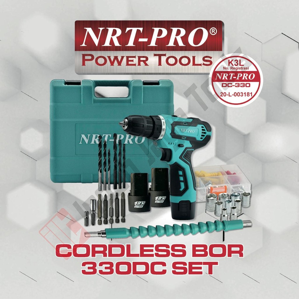 DC-330 Set 26 Pcs Mesin Bor Cordless 12V 10 mm NRT-PRO