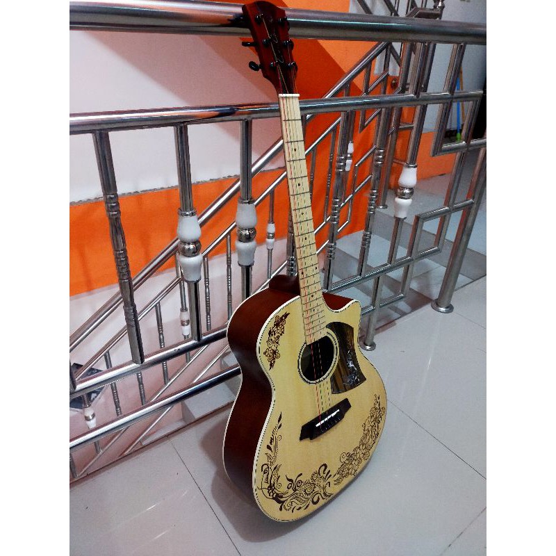 gitar akustik elektrik dobel run neck utuh tidak sambung model cole clak custom