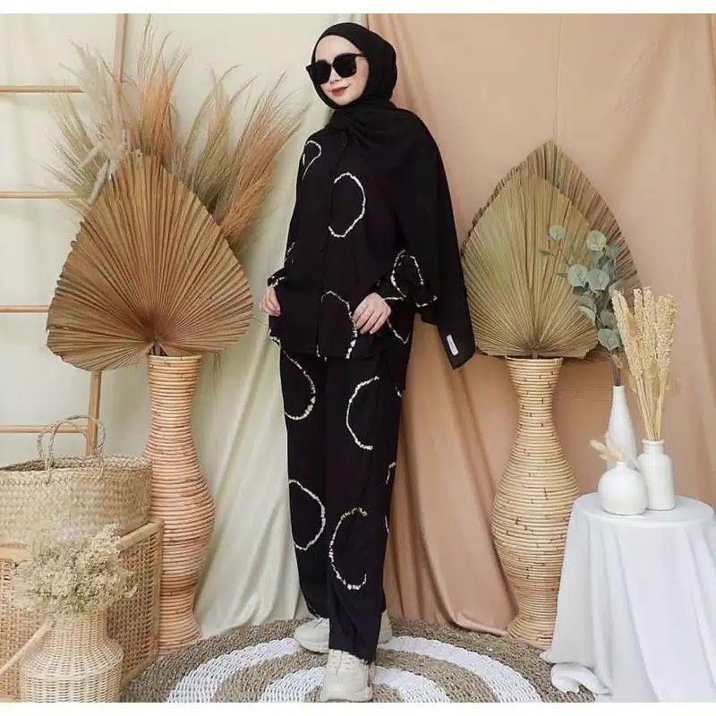 CIRCLE ONE SET | SETCEL STELAN SETELAN PAJAMAS BAJU TIDUR RAYON VISCOSE WANITA BEST SELLER TERBARU