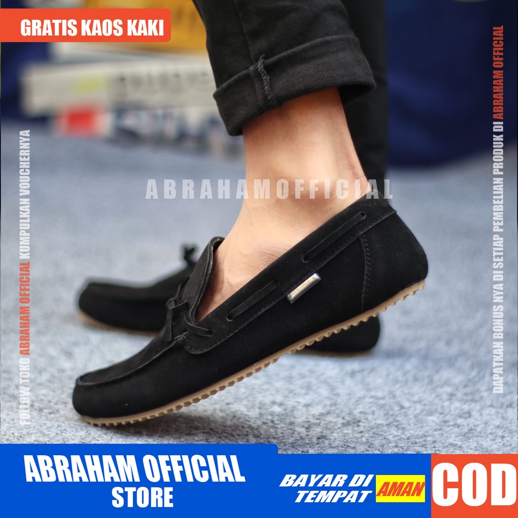 PDS X ABRAHAM Sepatu Slip on Kasual Pria Loafers Sepatu Casual Pria Cowok/Cowo Sepatu Pria Casual Kulit Pu Sepatu Kerja Slop Keren Santai Kuliah Kondangan