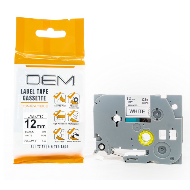 OZe-231 OEM TAPE CASSETTE BROTHER 12mm Black On White