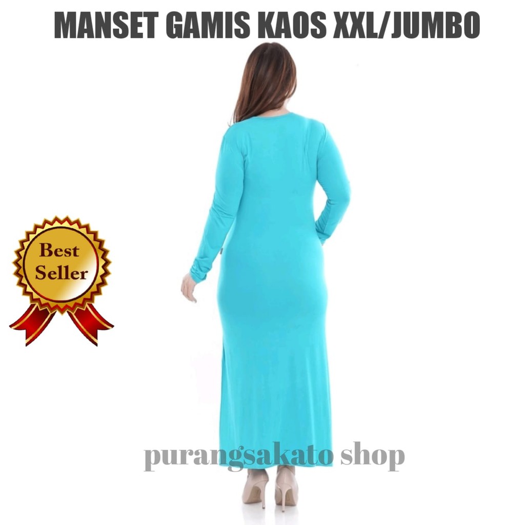 Manset GAMIS Jumbo Bahan KAOS RAYON Polos Wanita L dan XXL Tangan panjang_PURANGSAKATO SHOP