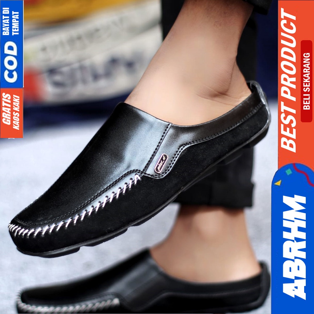 Sepatu Sandal Pria Bustong Slop Kulit Pu Hitam LUCAS ABRHM