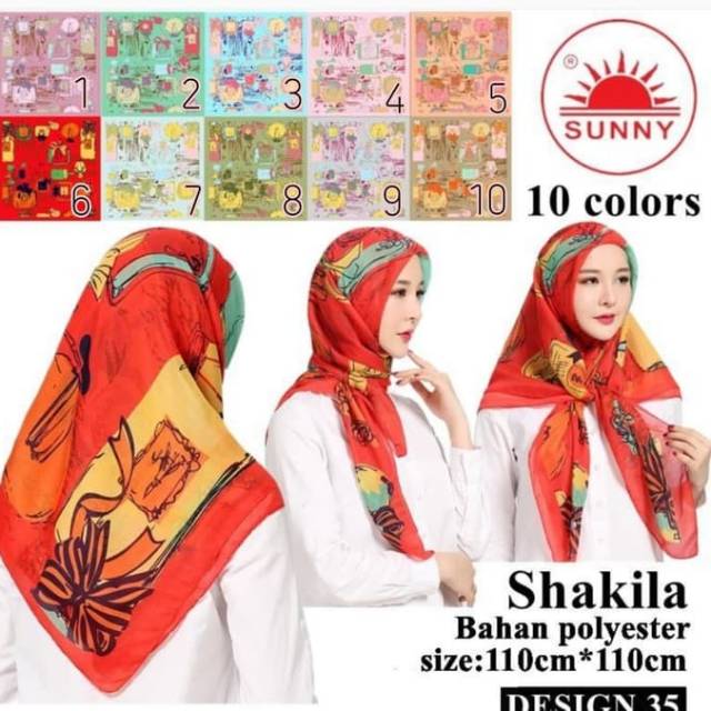 Jilbab Segi Empat Katun Motif Bunga - seri : SHAKILA - 35
