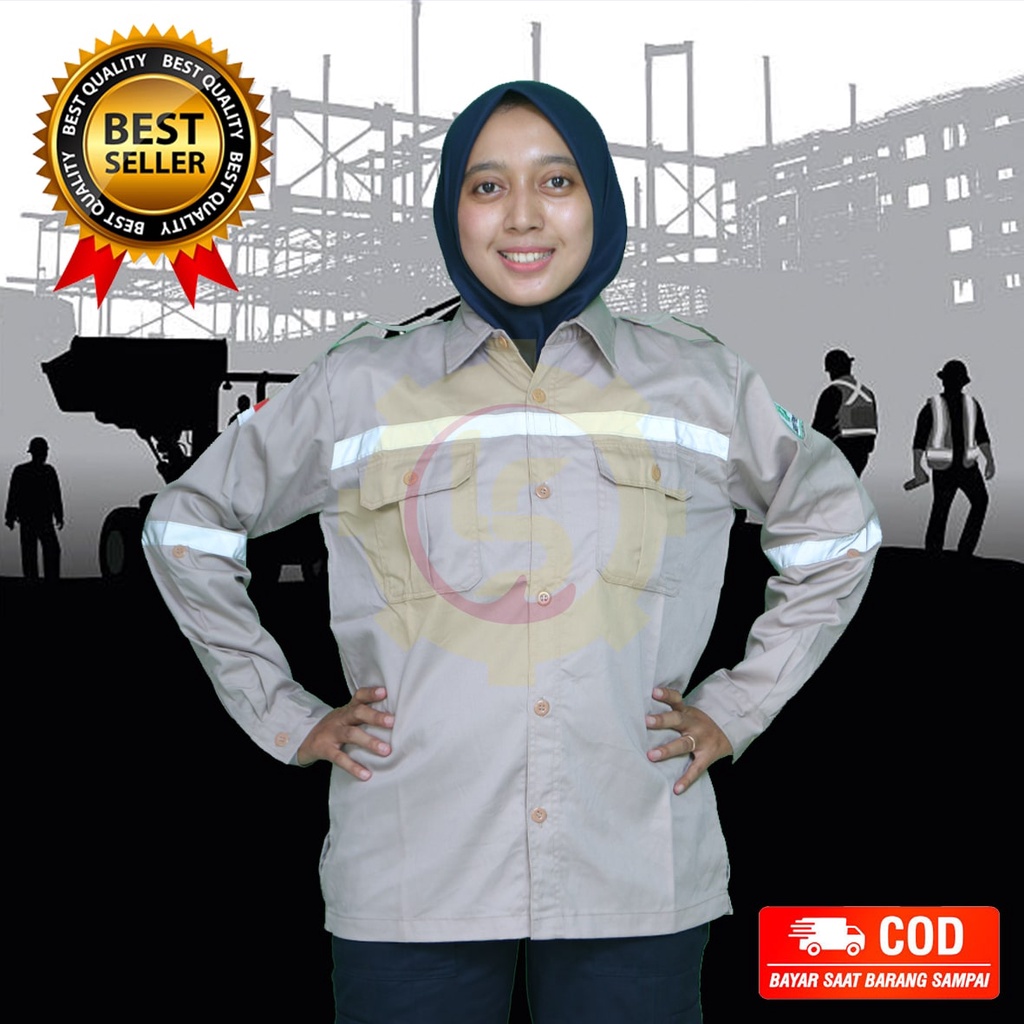 WEARPACK ATASAN PDL CREAM KANCING/WEARPACK LENGAN PANJANG/KEMEJA SAFETY