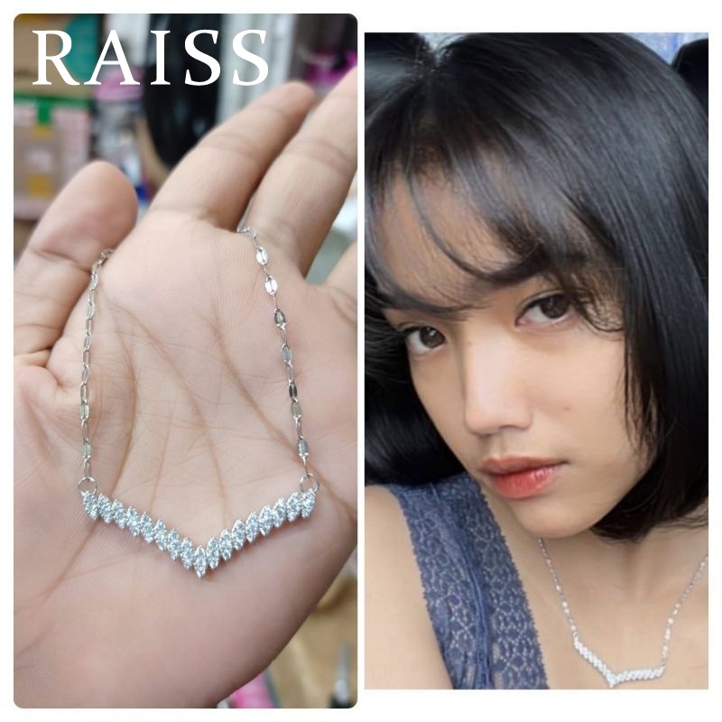 Kalung Fuji Mata Diamond Titanium Perhiasan Fuji Kalung Rantai Dengan Liontin Mata V Bahan Titanium Untuk Wanita