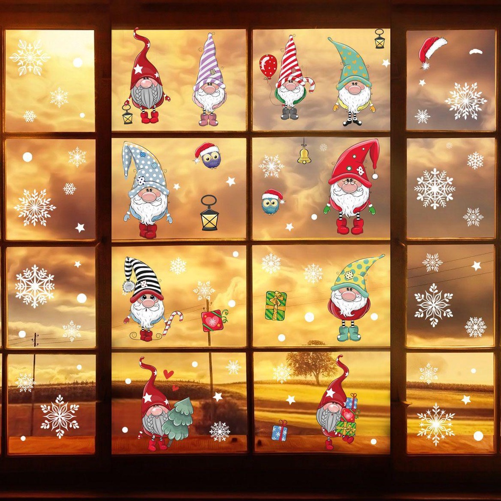 R-flower Hiasan Natal Sticker Toko Asrama Toko Removable Tahan Air Santa Claus Xmas PVC Stiker