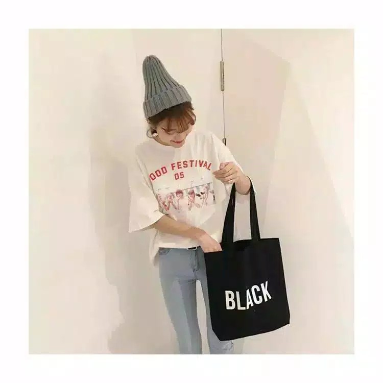 BLACK YELLOW PINK WHITE Tote Bag Totebag Murah Meriah