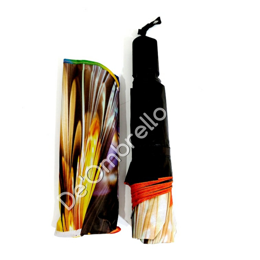 (369)Payung Lipat 4 Motif Firework Dalam Hitam Anti UV