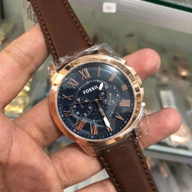 Jam Tangan Pria Fossil FS5068 Chronograph Brown Leather Strap 44mm Original