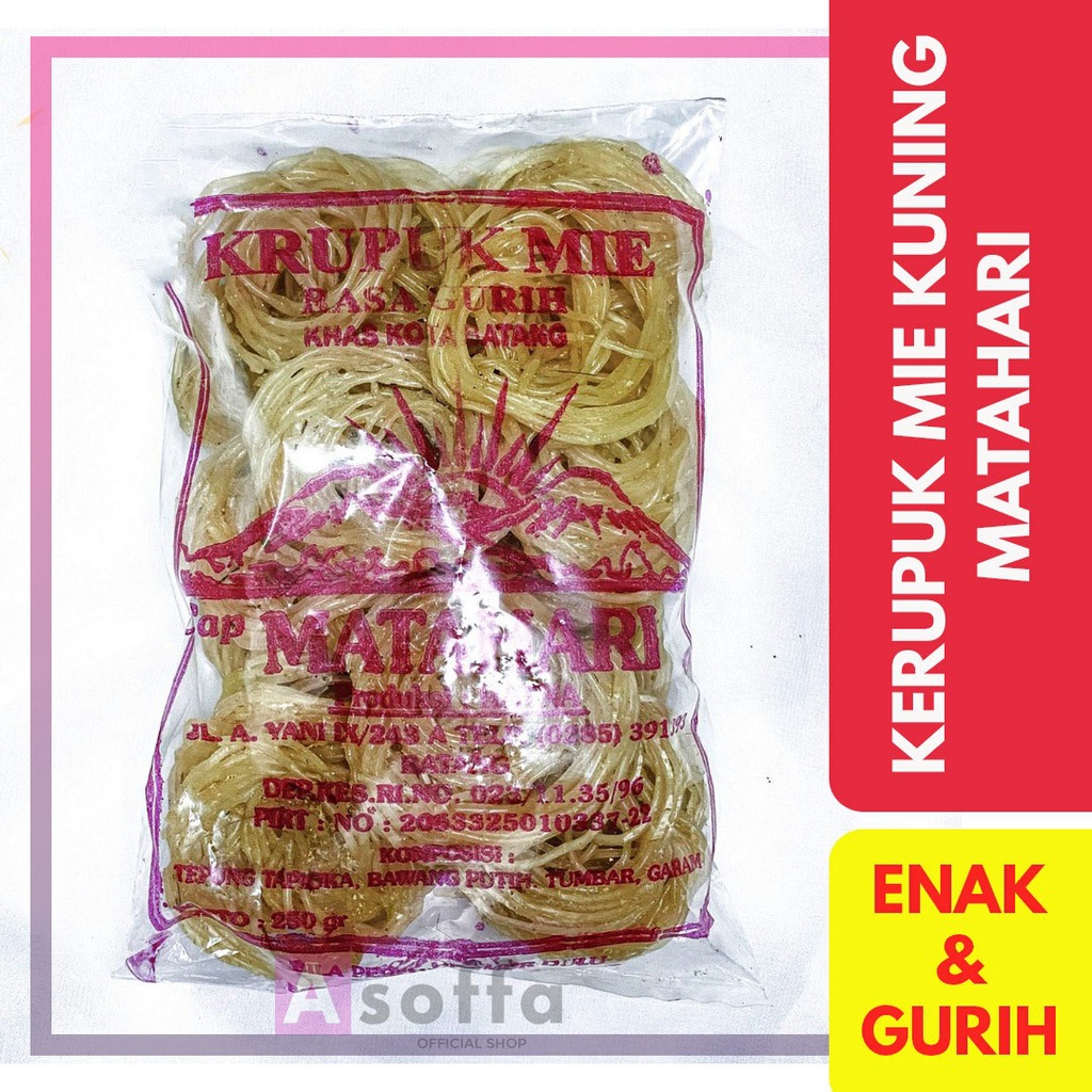 

Kerupuk Mie Kuning Mentah Matahari 200 gram Enak dan Gurih