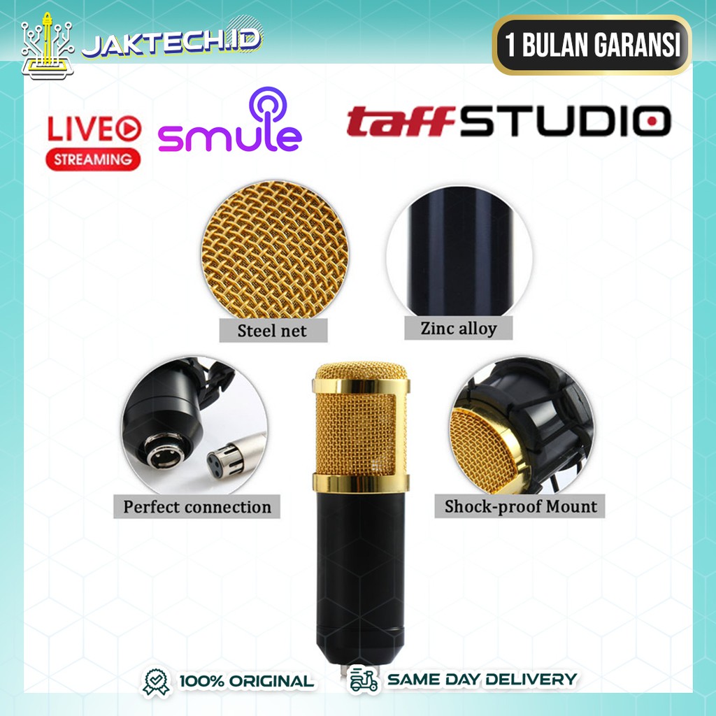 TaffSTUDIO Microphone Condenser BM800 Mic Mikrofon dengan Shockproof Mount Mikrofon Kondenser