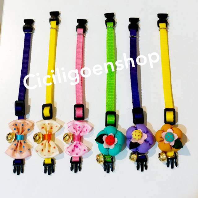 Collar kalung nylon pita n bunga lonceng kupu anjing kucing kelinci musang