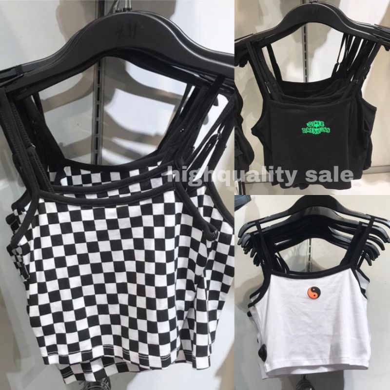 [JASTIP] H&M TANK TOP SPAGHETTI HITAM PUTIH CATUR TANKTOP ORIGINAL STORE [Best Seller]✨