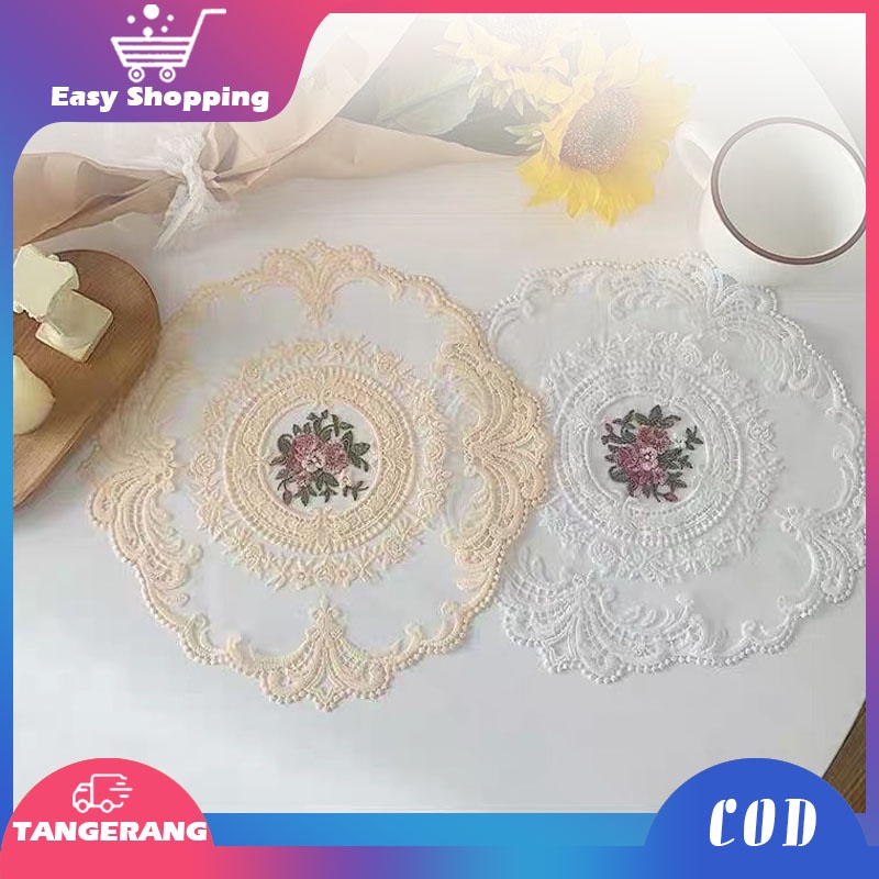 Taplak Meja Makan Bordir Renda Retro Lace Placemat Table Mat Lace