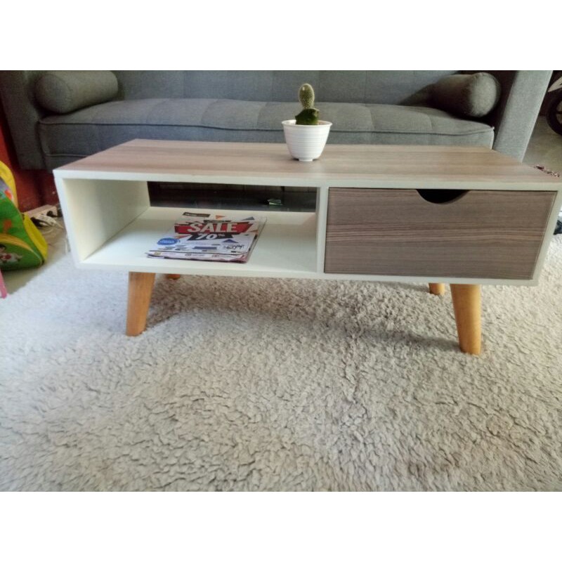 Meja Tamu / Meja Tv Minimalis Kaki Kayu Retro Murah Size 40X40X90 Cm