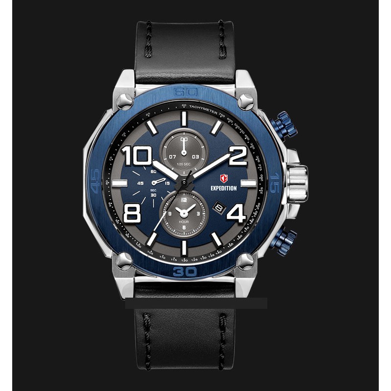 Expedition E 6766 M C LTUBU Chronograph Man Blue Black Leather
