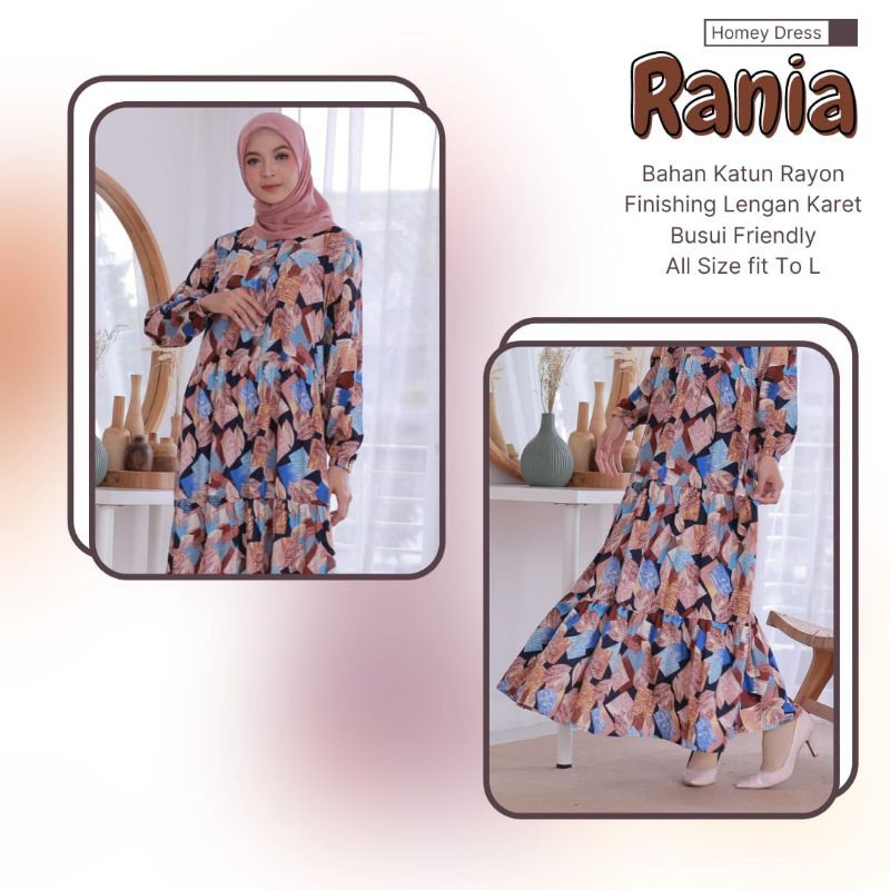 New - Homey Dress Motif Rania Gamis Dewasa Jumbo Bahan Katun Rayon Premium Nyaman Dipakai Bisa Cod