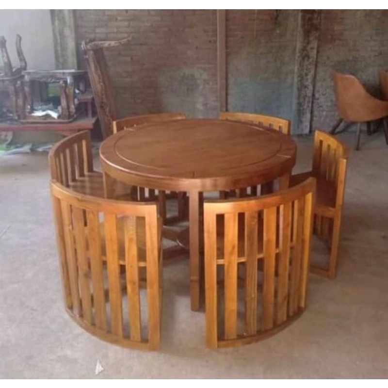 MEJA MAKAN BULAT FURNITURE JATI | KURSI MAKAN BULAT JATI | MEJA MAKAN OVAL KAYU JATI