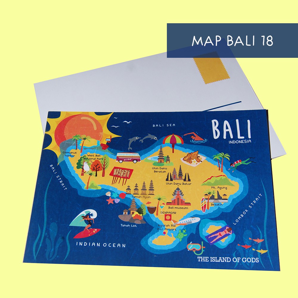 

Kartu pos - Postcard Map Bali 2018