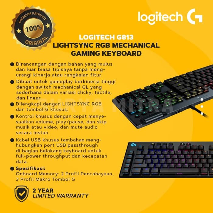 KEYBOARD GAMING MECHANICAL LOGITECH G813 LIGHTSYNC RGB