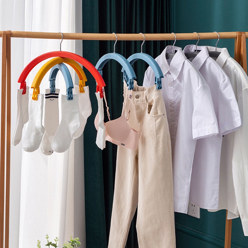 MurmerOfficial Hanger Baju Pelangi Serbaguna Gantungan Pelangi Jepitan Praktis Gantungan Baju Aesthetic R724