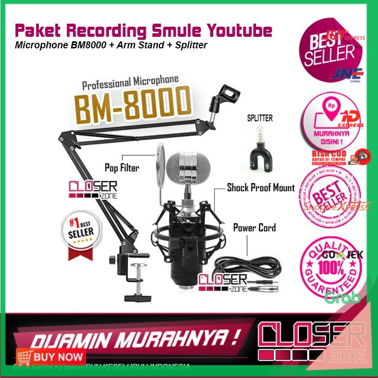 [[[BISA COD]]] Paket recording smule mic condenser BM-8000 Original TAFFWARE Full Set
