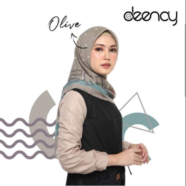 KERUDUNG JILBAB SEGIEMPAT DEENAY CENDANI VOAL PRINTED SCARF - MONOGRAM SERIES OLIVE