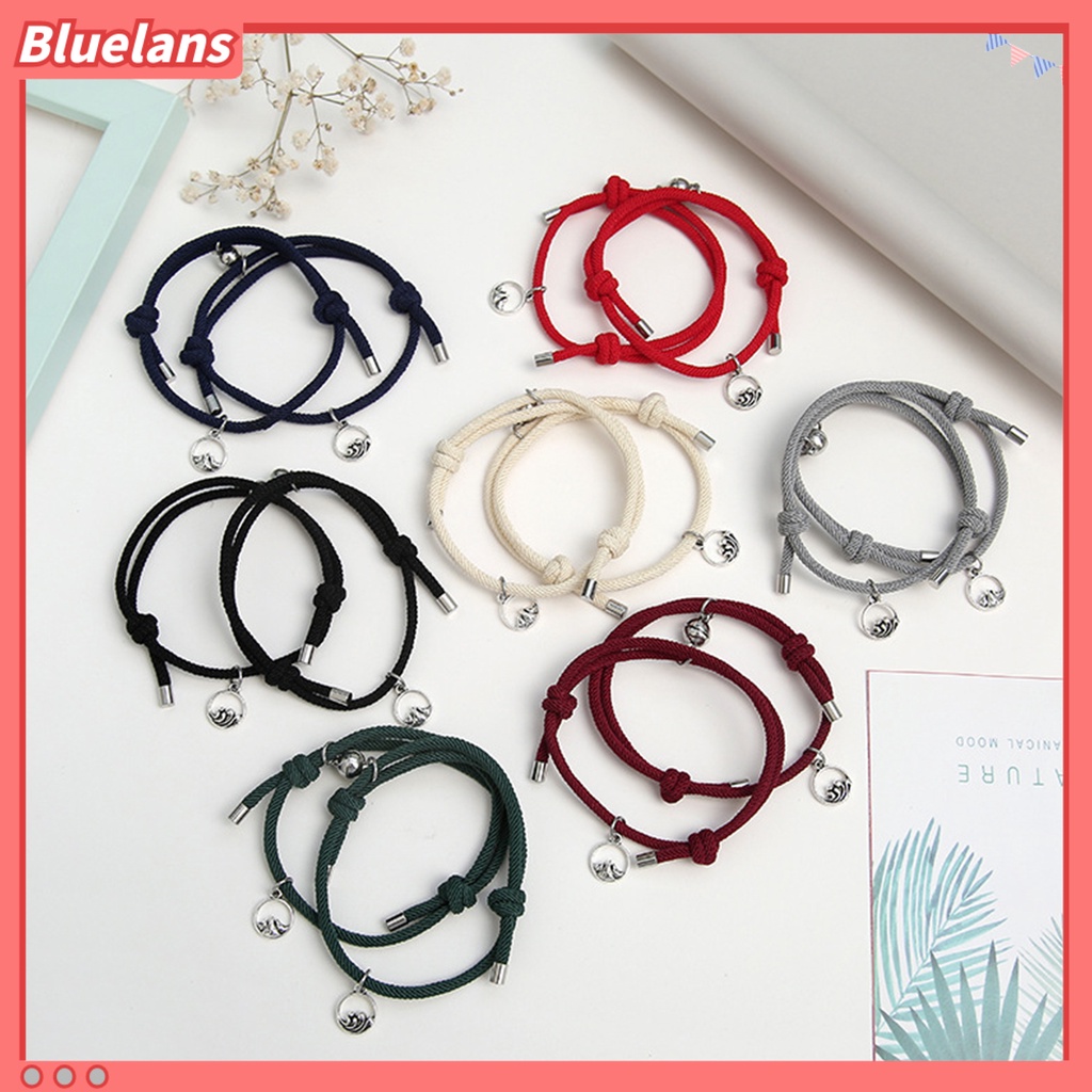 Bluelans 2pcs Gelang Tali Kepang Magnetik Dapat Disesuaikan Bahan Alloy Untuk Pasangan